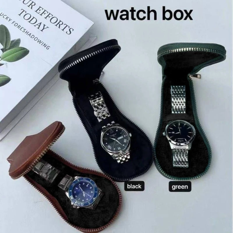 Portable retro leather display watch storage box travel strap zipper watch box dustproof and scratch resistant jewelry watch box Peaceful Pleasures Health and Wellness