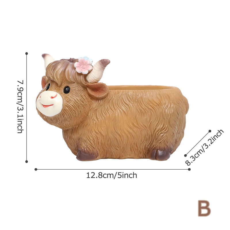 Highland Cow Resin Succulent Planter | Mini Cute Flower Pot