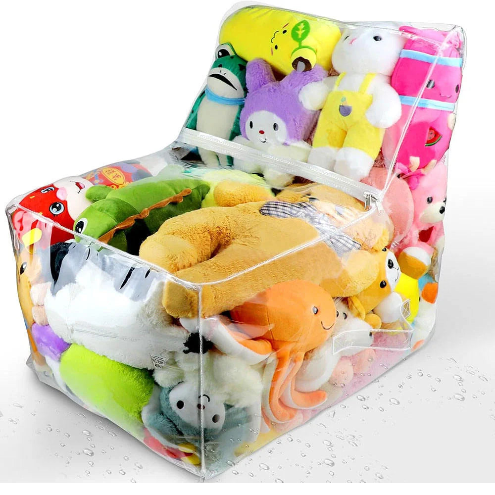 Kids Storage Stool Chair 2in1 Thickened PVC Toy Organizer Bag Transparent Seat Creative Storage Box Peaceful Pleasures Health and Wellness Clear