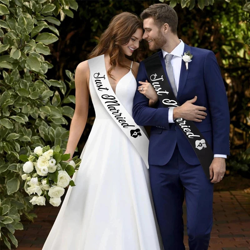 Just Married Sash Set 2pcs – Black & White Bridal Party Bridal Party Sash Peaceful Pleasures Health and Wellness