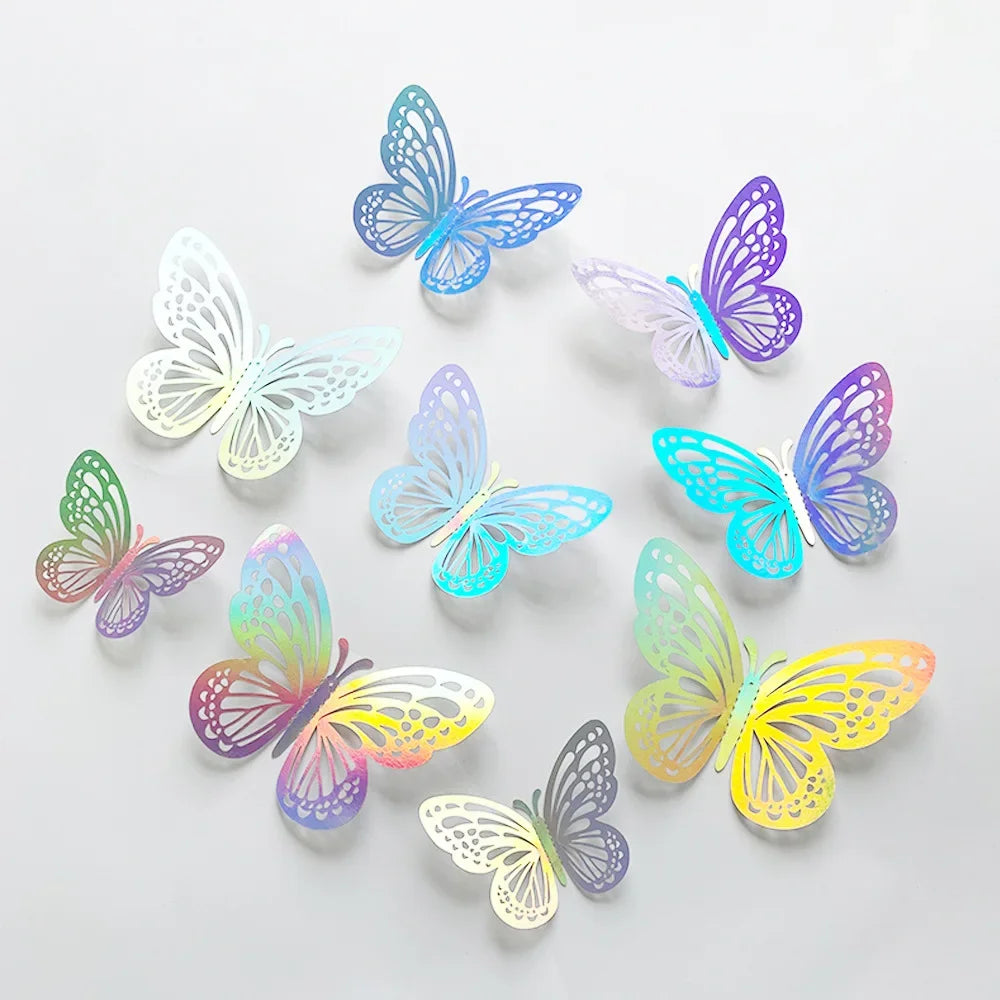 12pcs 3D Laser Butterfly Wall Stickers – Party & Room Décor
