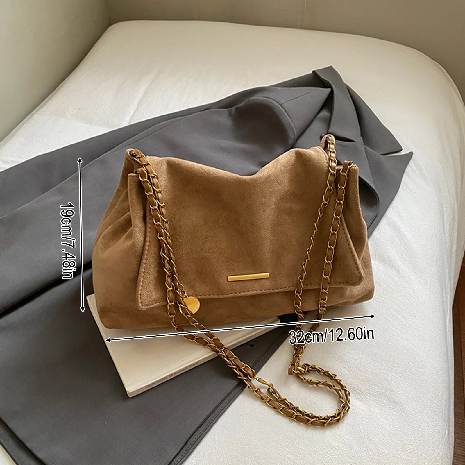 Women's Tote Bag Large Capacity Shoulder Crossbody Bag with Chain Strap Vintage Design for Daily Commute and Office Peaceful Pleasures Health and Wellness