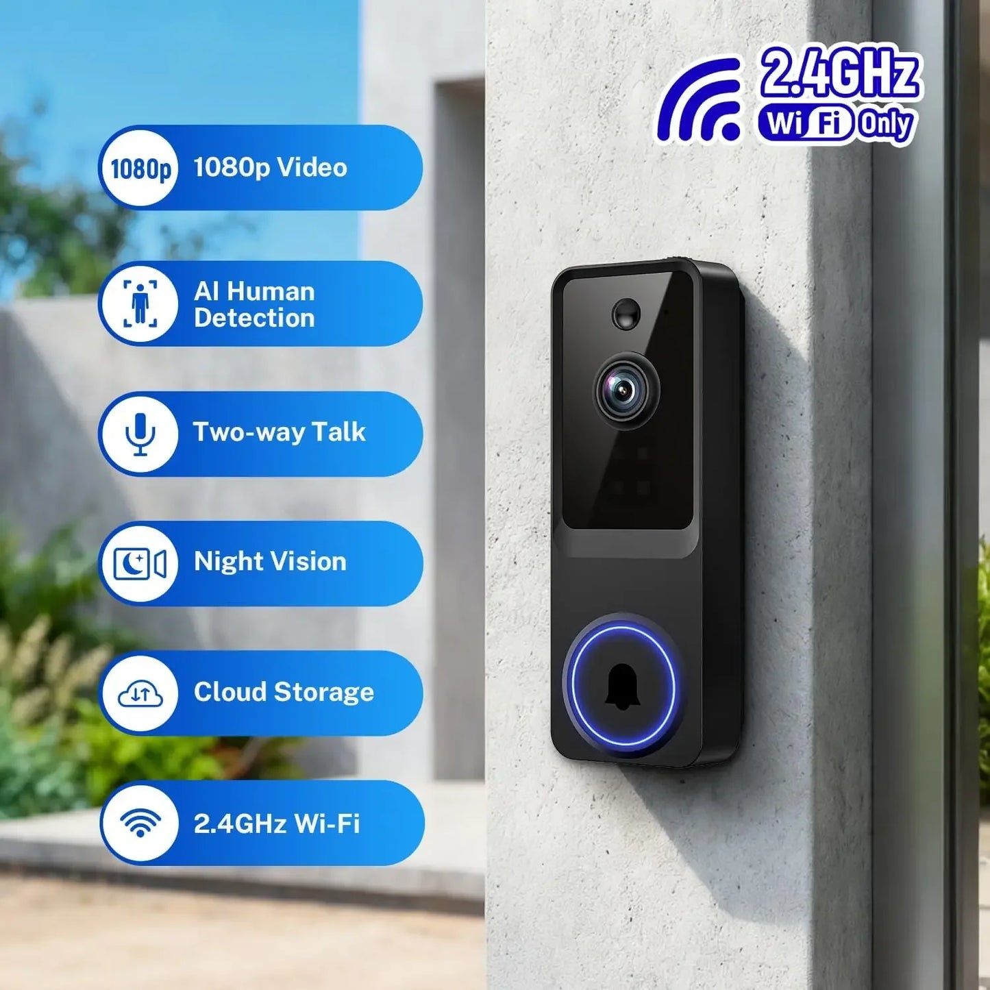 Wireless Doorbell Camera with 1080P HD, Motion Detection, Two-Way Audio, Live View, Night Vision, Cloud Storage Peaceful Pleasures Health and Wellness