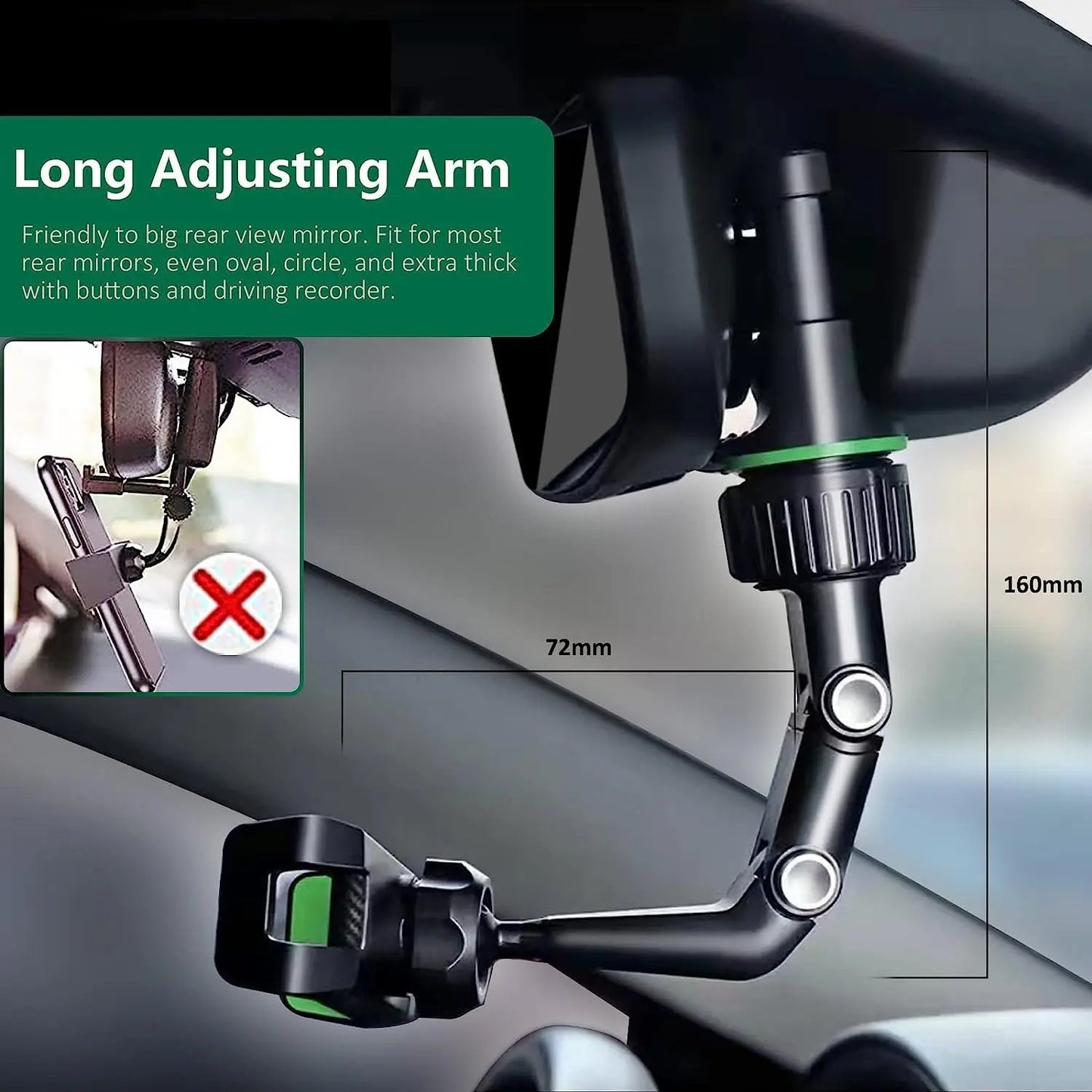 Rearview Mirror Phone Holder 360° Rotatable and Retractable Car Phone Mount Multifunctional Rear View Mirror Holder for All Car Peaceful Pleasures Health and Wellness