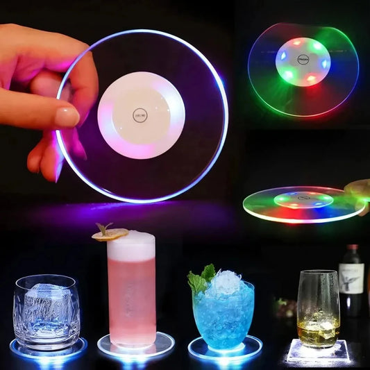 LED Glow Coaster & Bottle Ring Light – Colorful Flashing Bar Mat LED Glow Coaster Peaceful Pleasures Health and Wellness