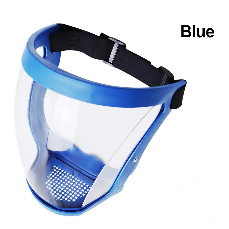Work Protection Mask Full Face Shield Reusable Home Kitchen Splash Protection Mask Anti-fog Windproof Dustproof Mask With Filter Peaceful Pleasures Health and Wellness Blue and white