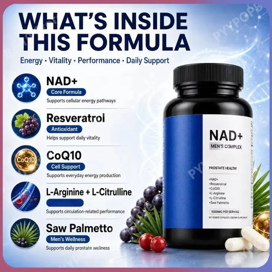 NAD Men's Wellness Complex – CoQ10, Resveratrol | 60 Veggie Caps Men's Wellness Supplement Peaceful Pleasures Health and Wellness