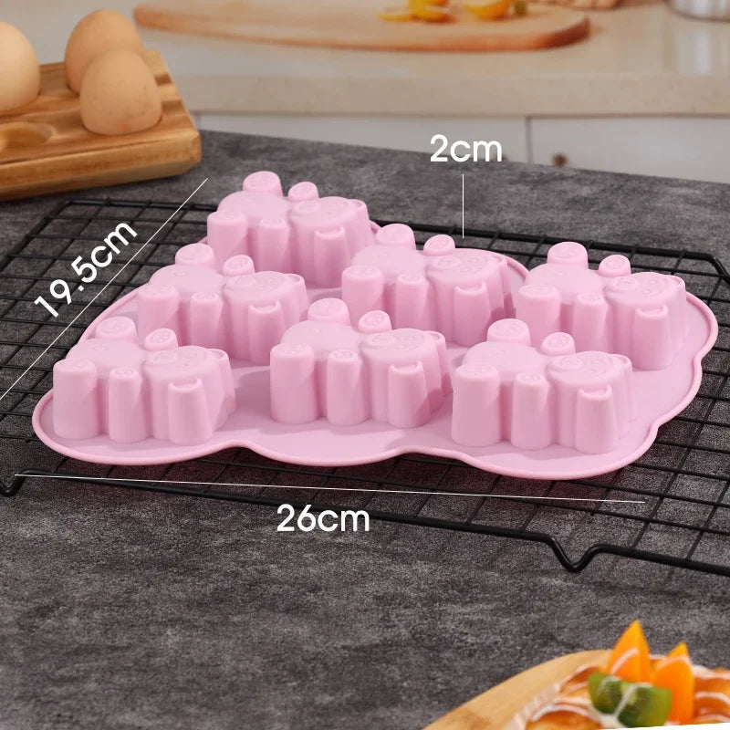3D Lovely Bear Cake Mold Animal Cookie Silicone Mould For Chocolate Candy Kitchen Fondant Supplies Cupcake Topper Decorating Peaceful Pleasures Health and Wellness YH-511-Pink