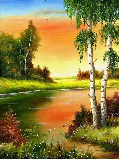GATYZTORY Oil Painting By Numbers On Canvas Coloring By Numbers Forest Stream Landscape Picture Drawing Home Decor For Adults Peaceful Pleasures Health and Wellness 9910769 50x70cm Unframed