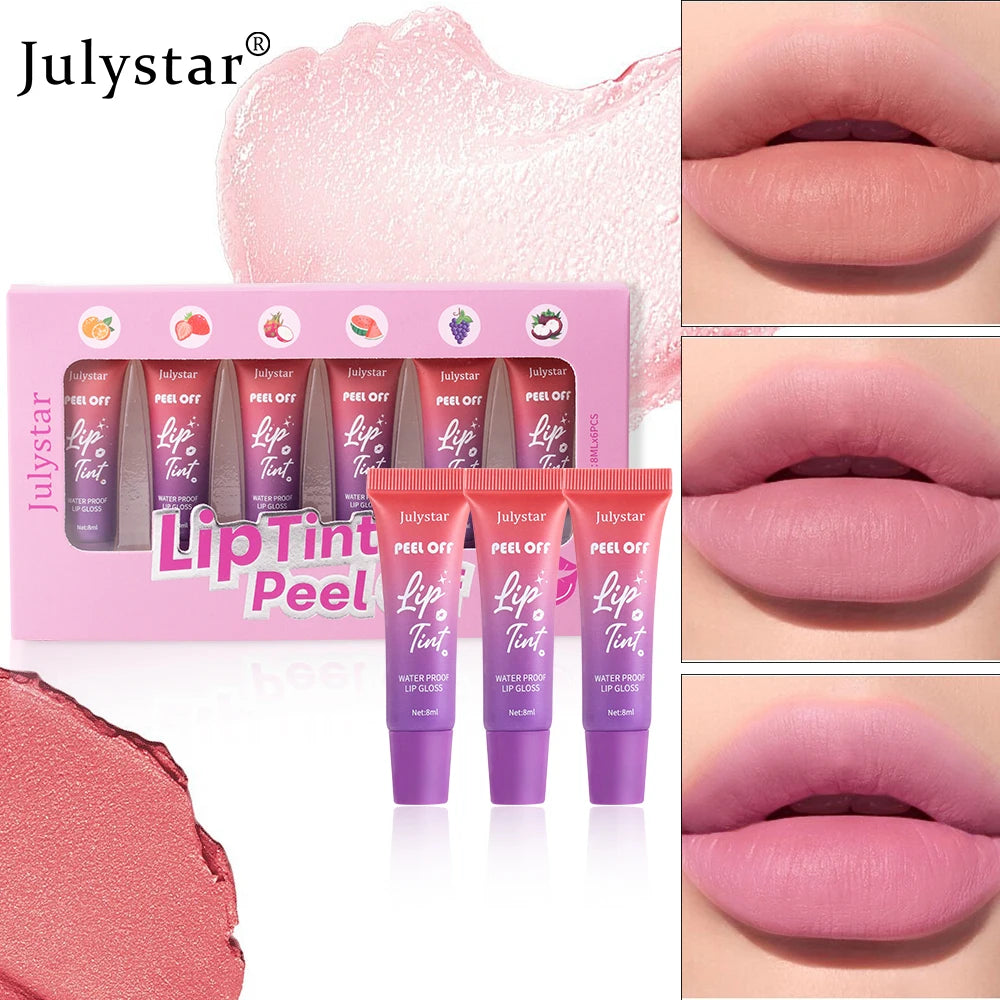 Julystar Stay Base Color Lip Tear-Off Lipstick Long Lasting Waterproof Matte Fruity Tear-Off Lip Glaze Set Peaceful Pleasures Health and Wellness