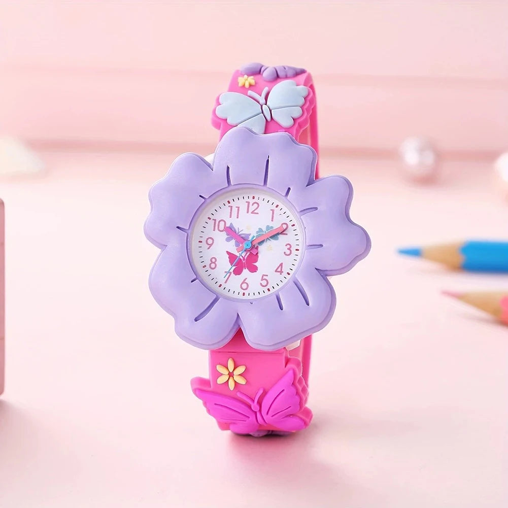 Kids Floral Silicone Wristwatch – Waterproof Cartoon Watch for Girls