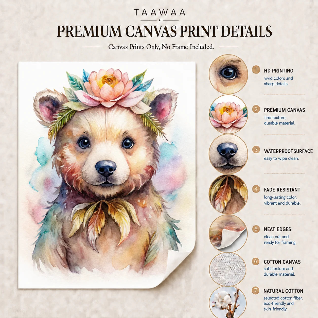 Woodland Animal Floral Wreath Canvas Print | Nursery Wall Art Canvas Wall Art Print Peaceful Pleasures Health and Wellness