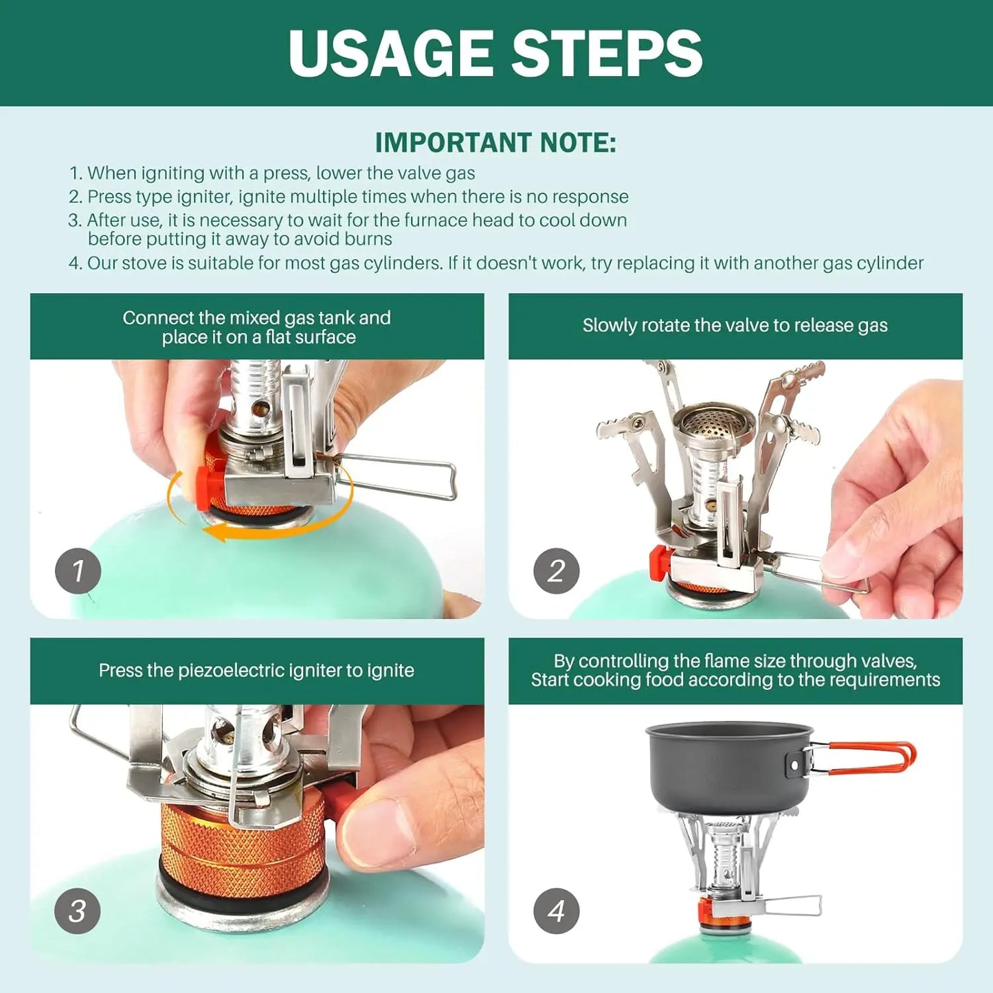 Portable Camping Stoves Backpacking Stove with Piezo Ignition Stable Support Wind-Resistance Camp Stove for Outdoor Cooking Peaceful Pleasures Health and Wellness