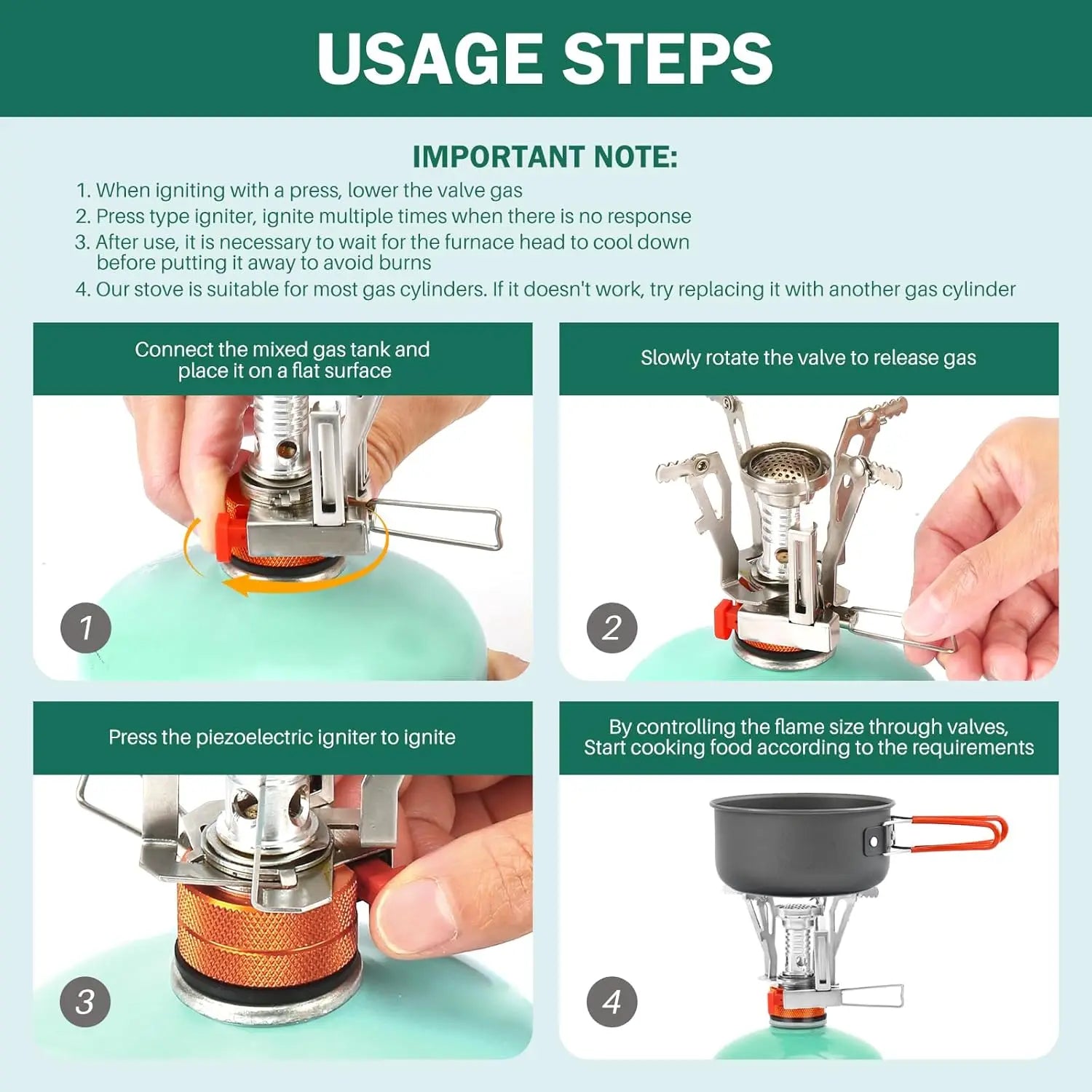Portable Camping Stoves Backpacking Stove with Piezo Ignition Stable Support Wind-Resistance Camp Stove for Outdoor Cooking Peaceful Pleasures Health and Wellness