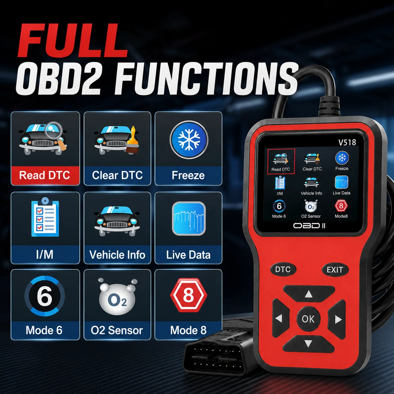 V518 Obdii Code Reader Scanner Automotive Diagnostic Tool Read Clear Engine Fault Codes for 1996+ Vehicles Peaceful Pleasures Health and Wellness