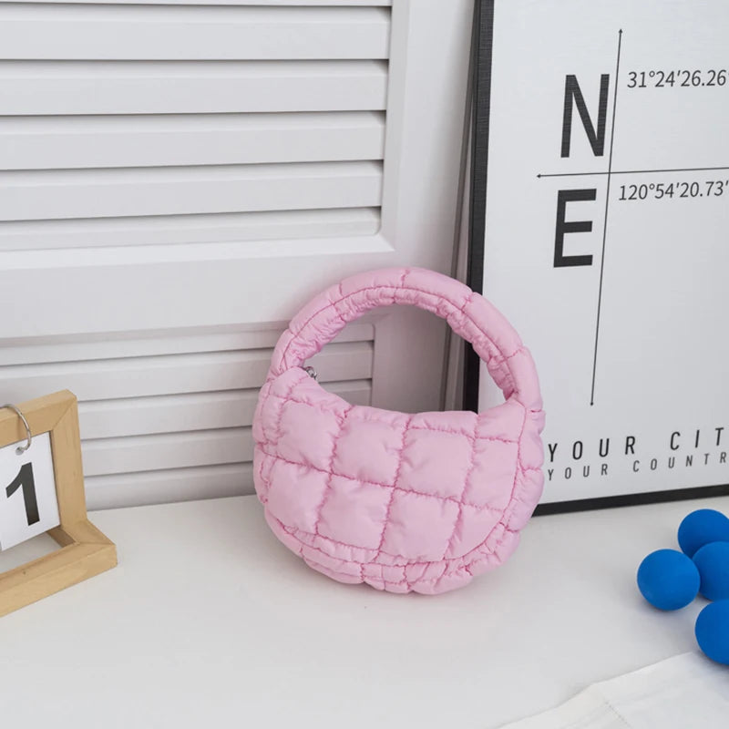 Mini Quilted Puffer Tote Bag | Circle Phone Purse & Key Pouch