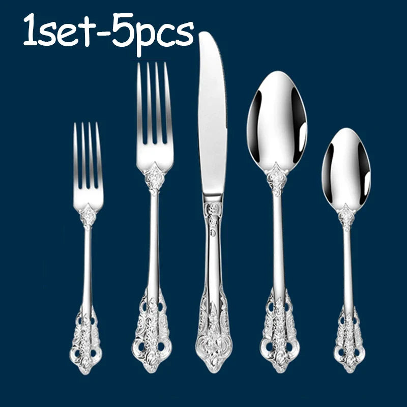 Gold Floral Stainless Steel Cutlery Set – Knife Fork Spoon