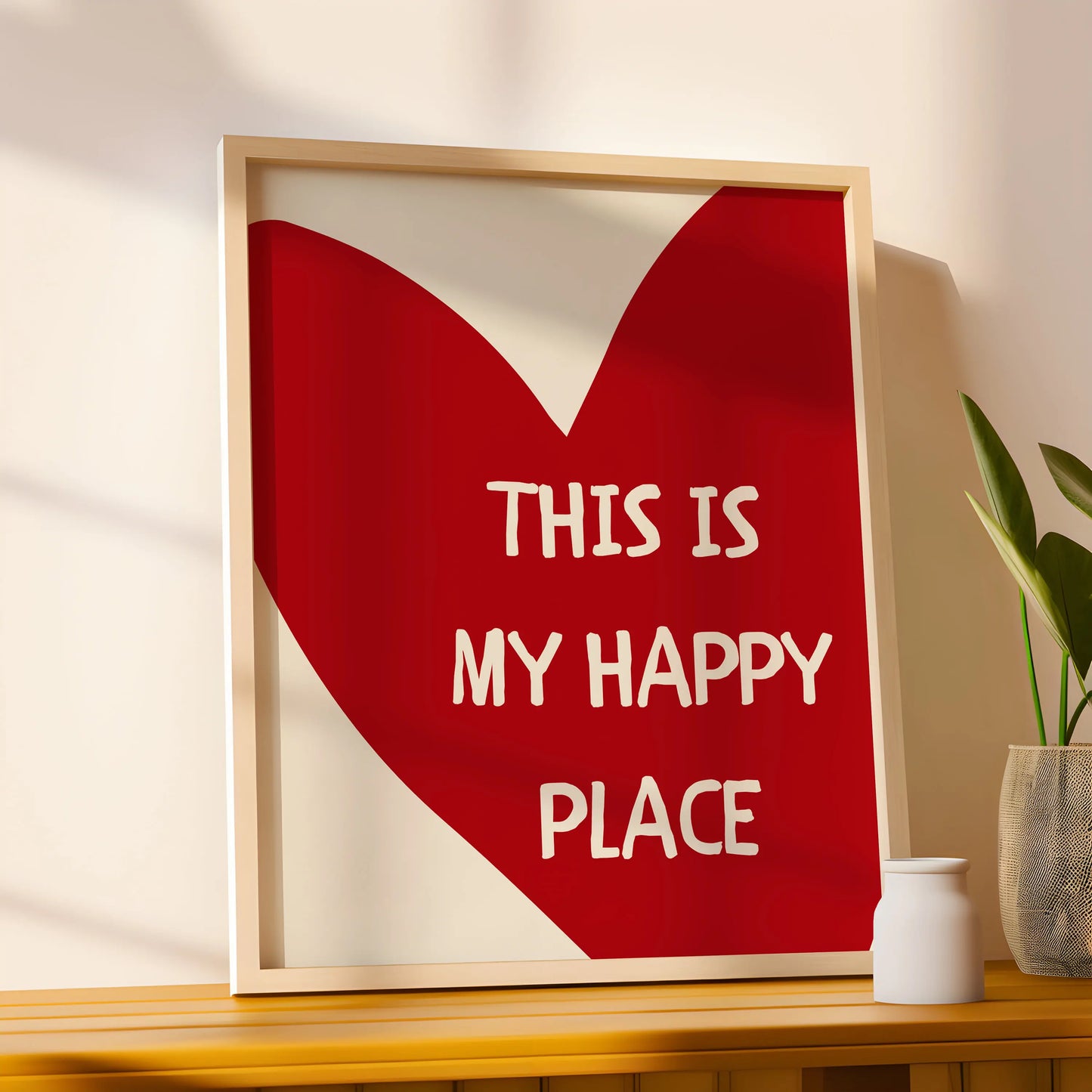 This Is My Happy Place Art Poster Red Heart Text Quotes Printed Canvas Painting Modern Minimalist Wall Art Home Bedroom Decor Peaceful Pleasures Health and Wellness
