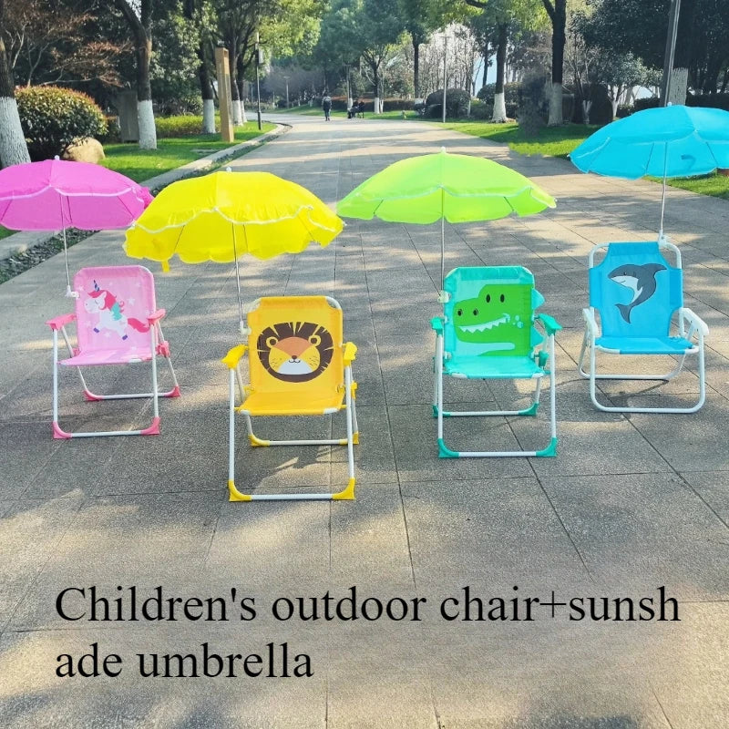 Cartoon Animal Pattern Chair & Child's Umbrellas Folding Outdoor Camping Chairs Beach Courtyard Garden Portable Folding Chairs Peaceful Pleasures Health and Wellness