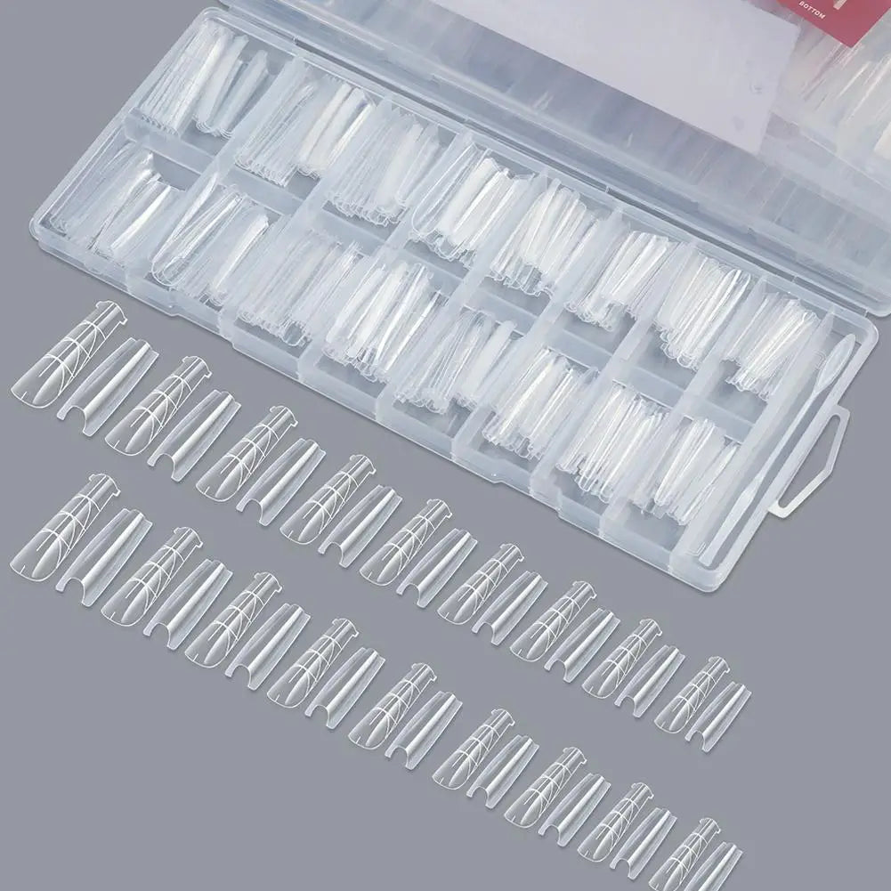 256Pcs/Box Nail Sandwich Dual Form Nail Tips Quickly Building Gel Form Nail System Full Cover Tips Nail Extension Form Peaceful Pleasures Health and Wellness