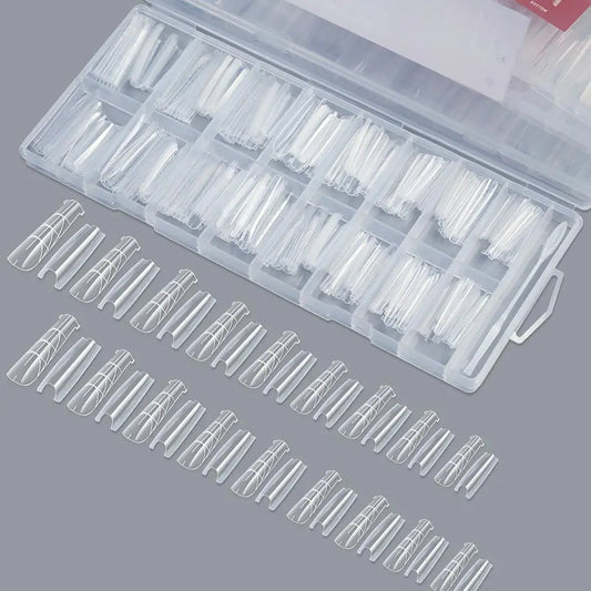 256Pcs/Box Nail Sandwich Dual Form Nail Tips Quickly Building Gel Form Nail System Full Cover Tips Nail Extension Form Peaceful Pleasures Health and Wellness