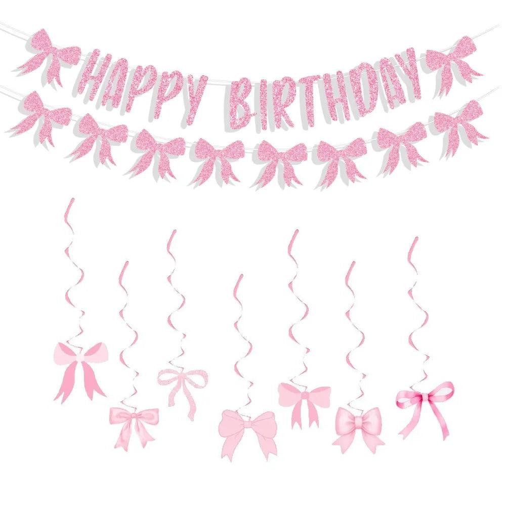 Bow Theme Happy Birthday Banner & Balloon Decoration Set