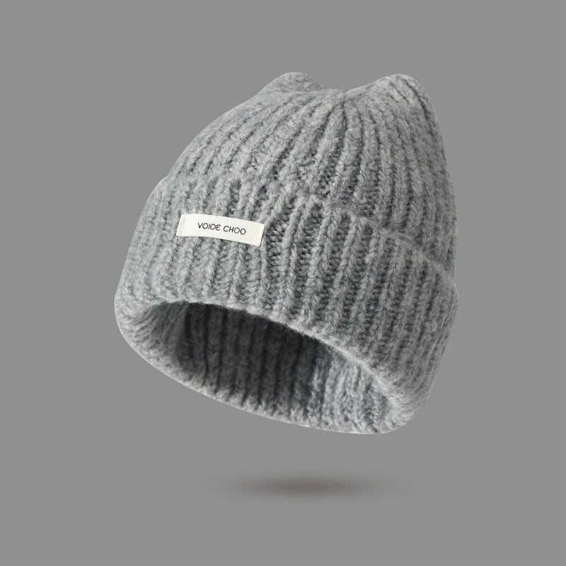 Cat Ear Knitted Beanie – Korean Style Winter Hat for Women