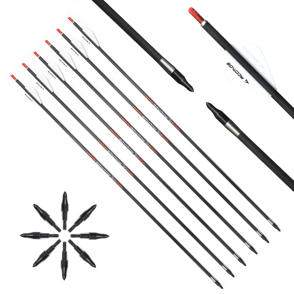 6 Pure Carbon Arrow ID5 Spine300 400 500 600 700 800 White Leaves 100