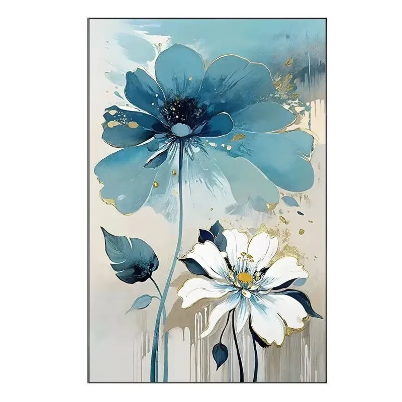 Ink Dyed Artistic Conception Blue Flowers Decoration Painting，Abstract Wall Oil Painting,100% Handmade,Images of Home Decoration Peaceful Pleasures Health and Wellness