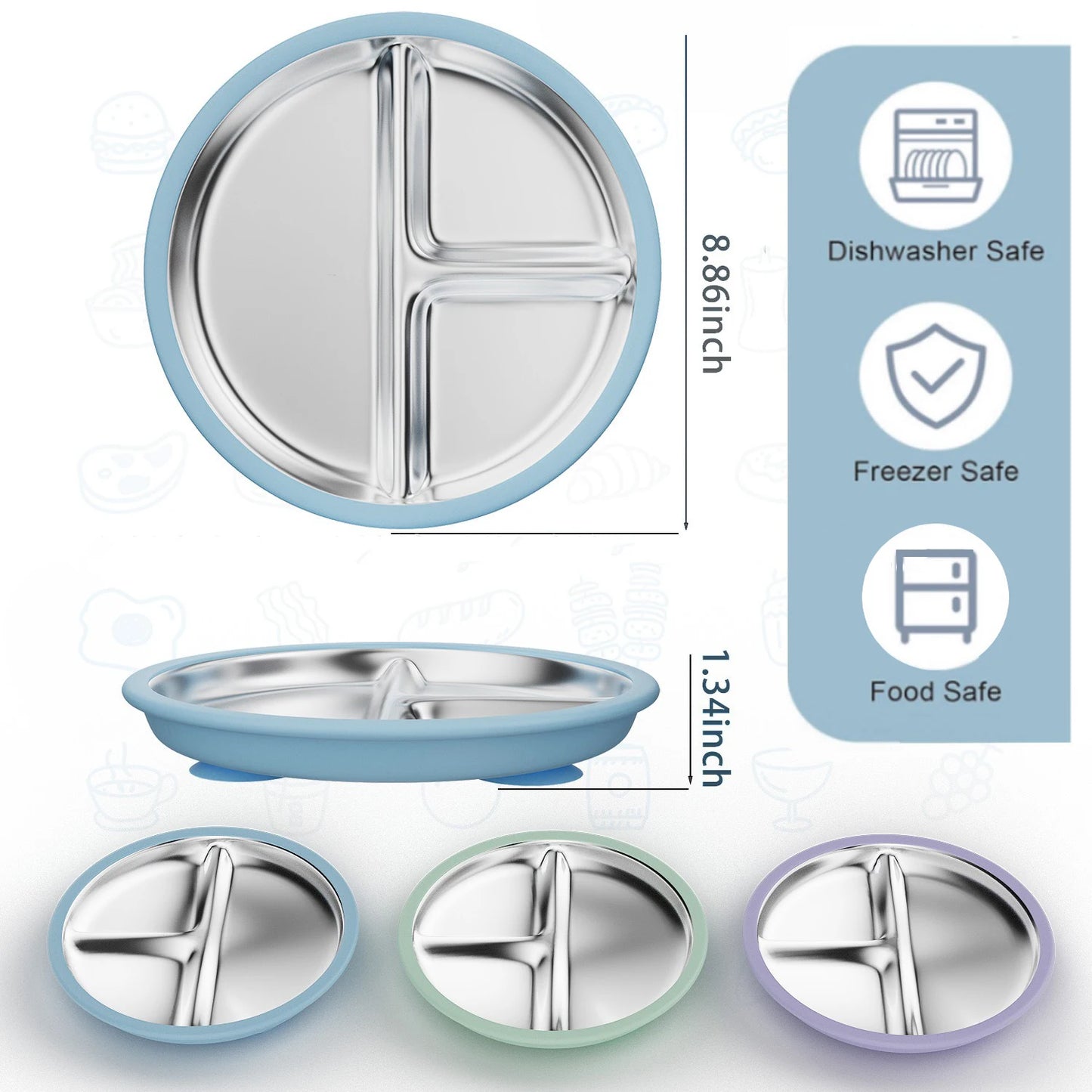 Stainless Steel Baby Suction Plate – BPA-Free, Detachable Silicone Suction Base, 9-Inch, Dishwasher Safe