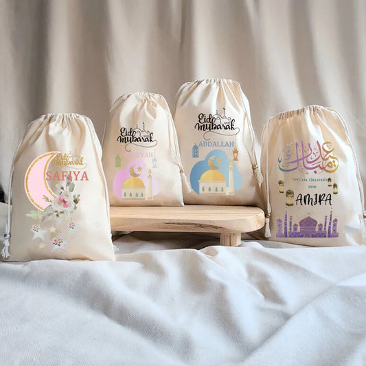 Personalised Ramadan Eid Gift Sack | Moon Mosque Muslim Bag Personalised Gift Sack Peaceful Pleasures Health and Wellness