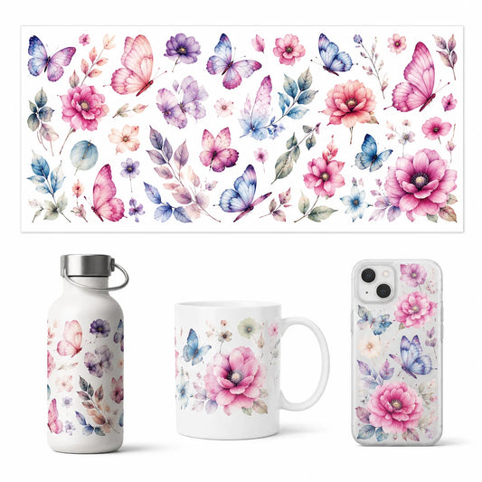 Watercolor Butterfly UV DTF Transfer Sticker | 16oz Cup Wrap Decal DIY Transfer Sticker Peaceful Pleasures Health and Wellness