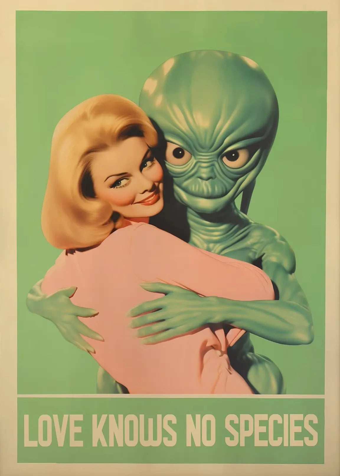 UFO Alien Cow Abduction Retro Sci-Fi Canvas Wall Art Poster