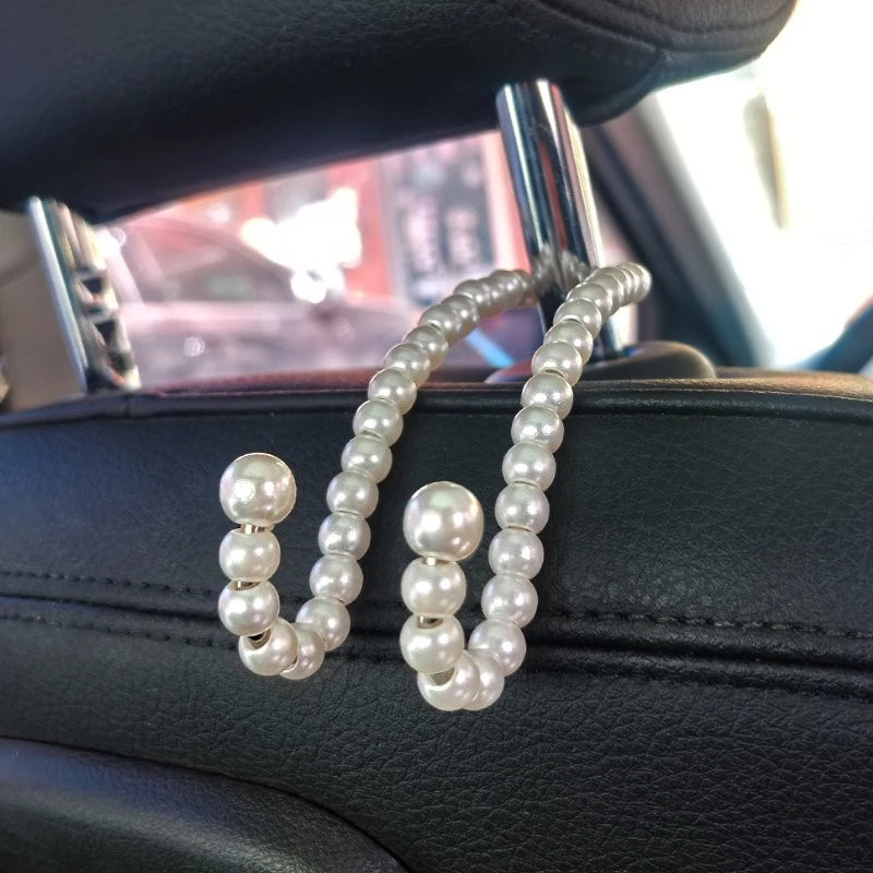 Creative Stylish Pearl Car Seat Hook Elegant Backrest Organizer Multifunctional Car Mounted Hook Women Car Decor Accessories Peaceful Pleasures Health and Wellness 1 pc