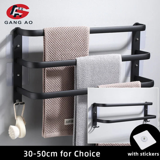 Matte Black Double Towel Bar Wall Mounted Aluminum Rack 30–50cm Wall Towel Bar Peaceful Pleasures Health and Wellness