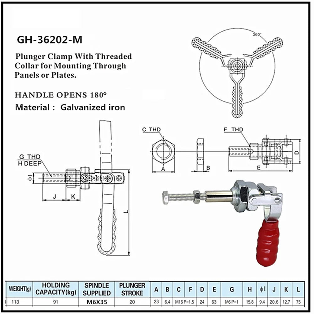GH-36202M Toggle Clamp 200lb Capacity Quick-release Woodworking