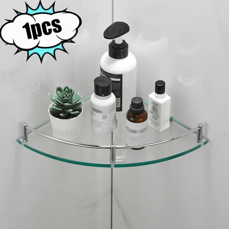 Glass Corner Shower Shelf – Tempered Glass & Stainless Steel