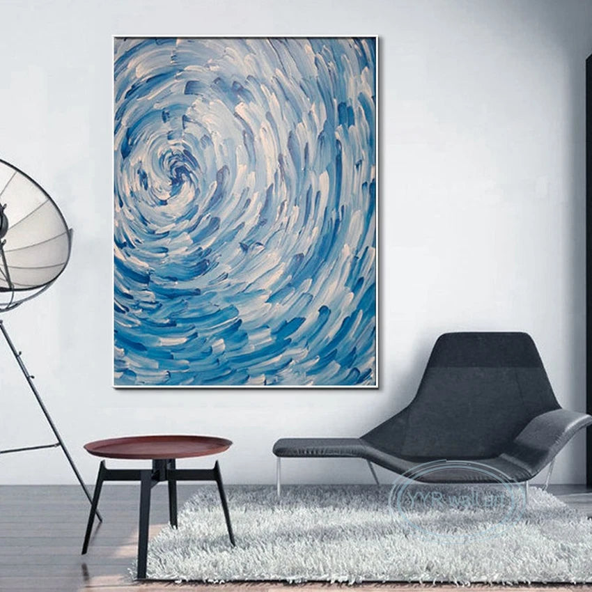 Minimalist Artwork Home Decor Oil Painting Handmade Swirl Ocean Waves Abstract Wall Art Hanging Poster for Living Room Bedroom Peaceful Pleasures Health and Wellness