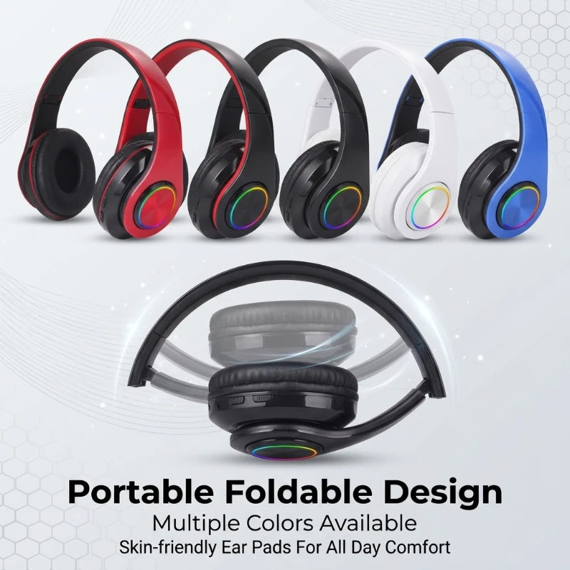 B39 Bluetooth Headphones RGB Lighting Noise Cancellation Foldable Headsets Over Ear Stereo HIFI Sports Headset TF Music Player Peaceful Pleasures Health and Wellness