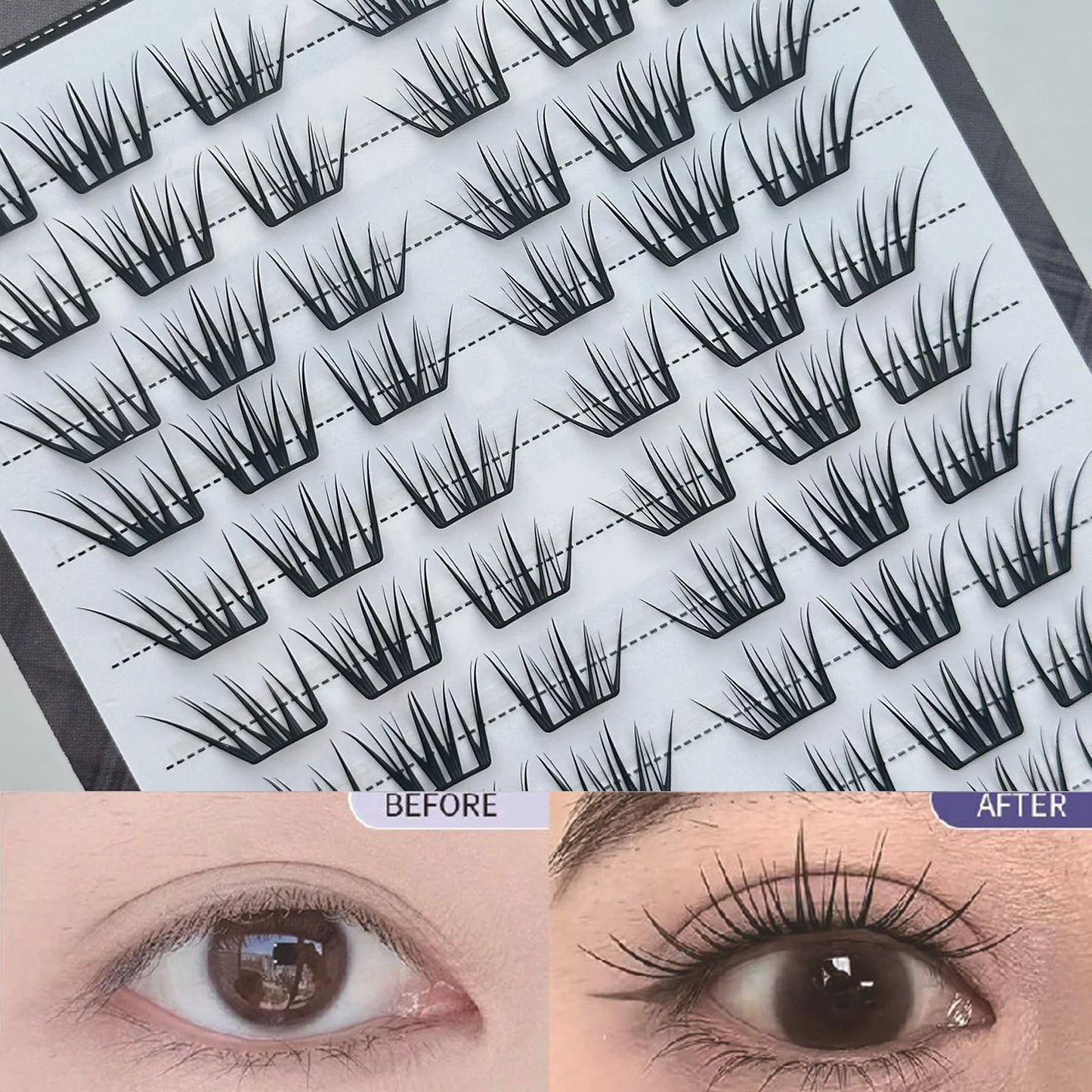 DIY Cluster Eyelash Extensions | Natural C-Curl, Ultra-Light, 10 Rows