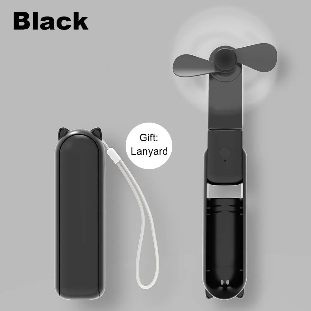 Portable Fan 2000mAh USB Rechargeable 3 Speed Mini Handheld Foldable Fan Hand Held Small Pocket Travel Fan with Handy Power Bank Peaceful Pleasures Health and Wellness Black