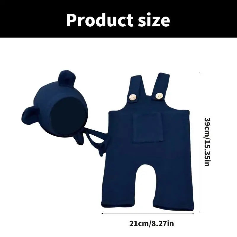 Newborn Baby Photography Costume – Bear Hat & Overalls 0-1M
