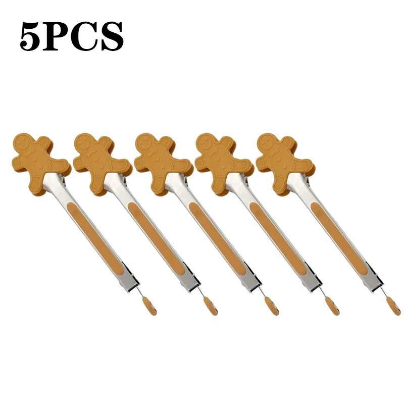 Christmas Silicone Food Tongs | Stainless Steel Kitchen Tongs Set