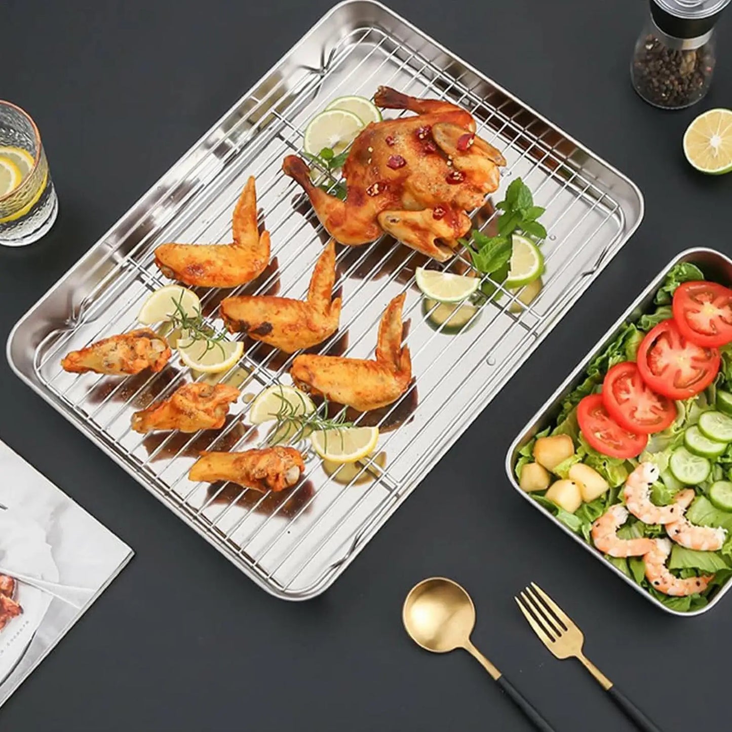 Non-Stick Stainless Steel Baking Sheet Pan & Cooling Rack Set