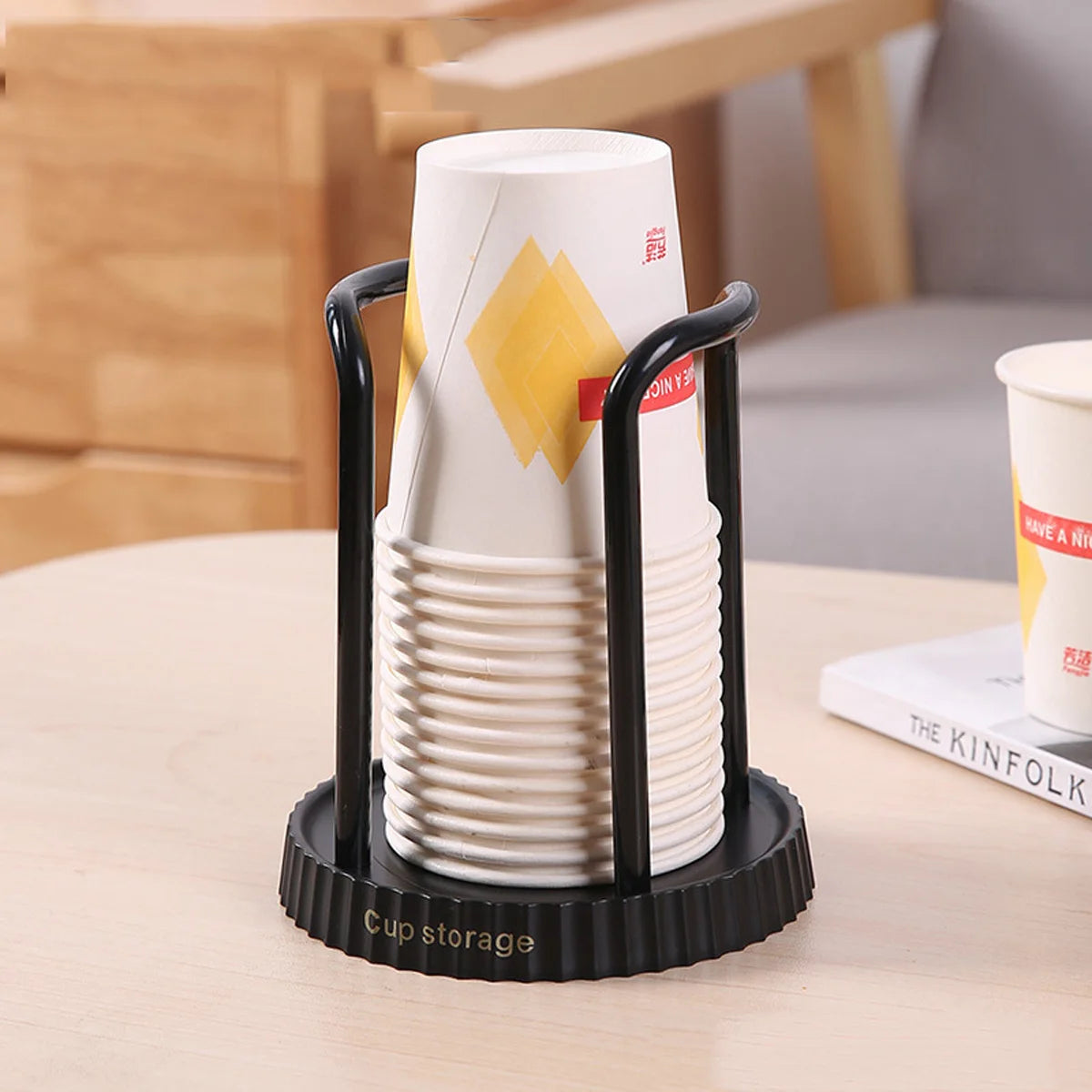 1Pc Disposable Cup Storage Holder Picker Multifunctional Desktop Cup Storage Rack Household Coffee Cup Holder for Home Organizer Peaceful Pleasures Health and Wellness Black