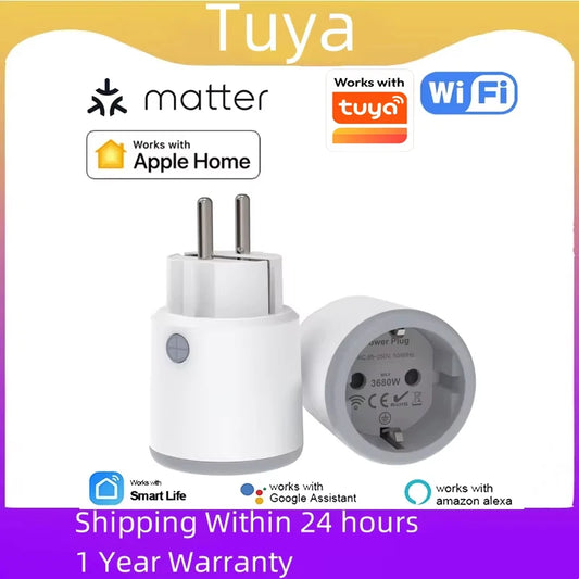 TUYA Smart Plug Matter Wi-Fi Socket 16A Smart Timer Outlet Power Monitor Support Homekit Work With Google Home Alexa Peaceful Pleasures Health and Wellness