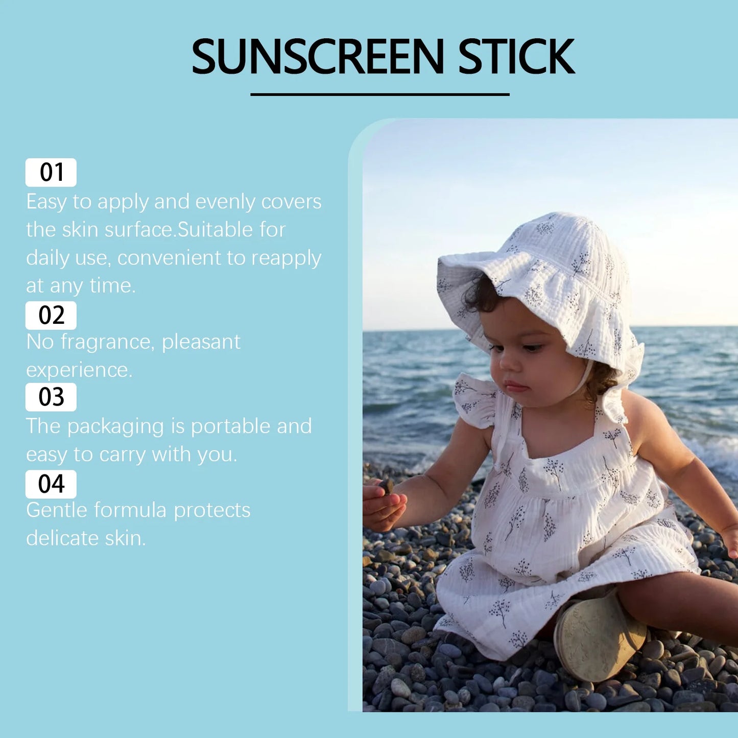 Children's Mild Sunscreen Stick Refreshing Not Irritating SPF 50+ Prevent UVA/UVB Sunburn Moisturize Children Nourish Sunscreen Peaceful Pleasures Health and Wellness