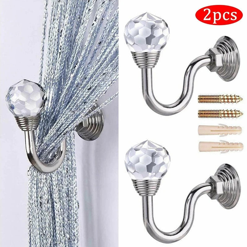 Crystal Curtain Holdback Hooks | Decorative Wall Tie Backs Set of 2