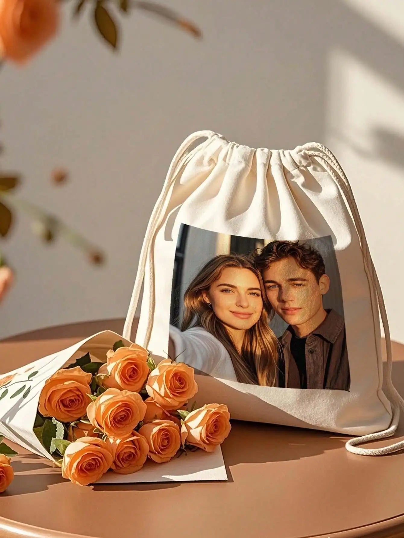 Custom Photo Drawstring Bag Personalized Text Picture Storage Bag Funny Reusable Gift Bag for Mom Dad Girlfriend Peaceful Pleasures Health and Wellness