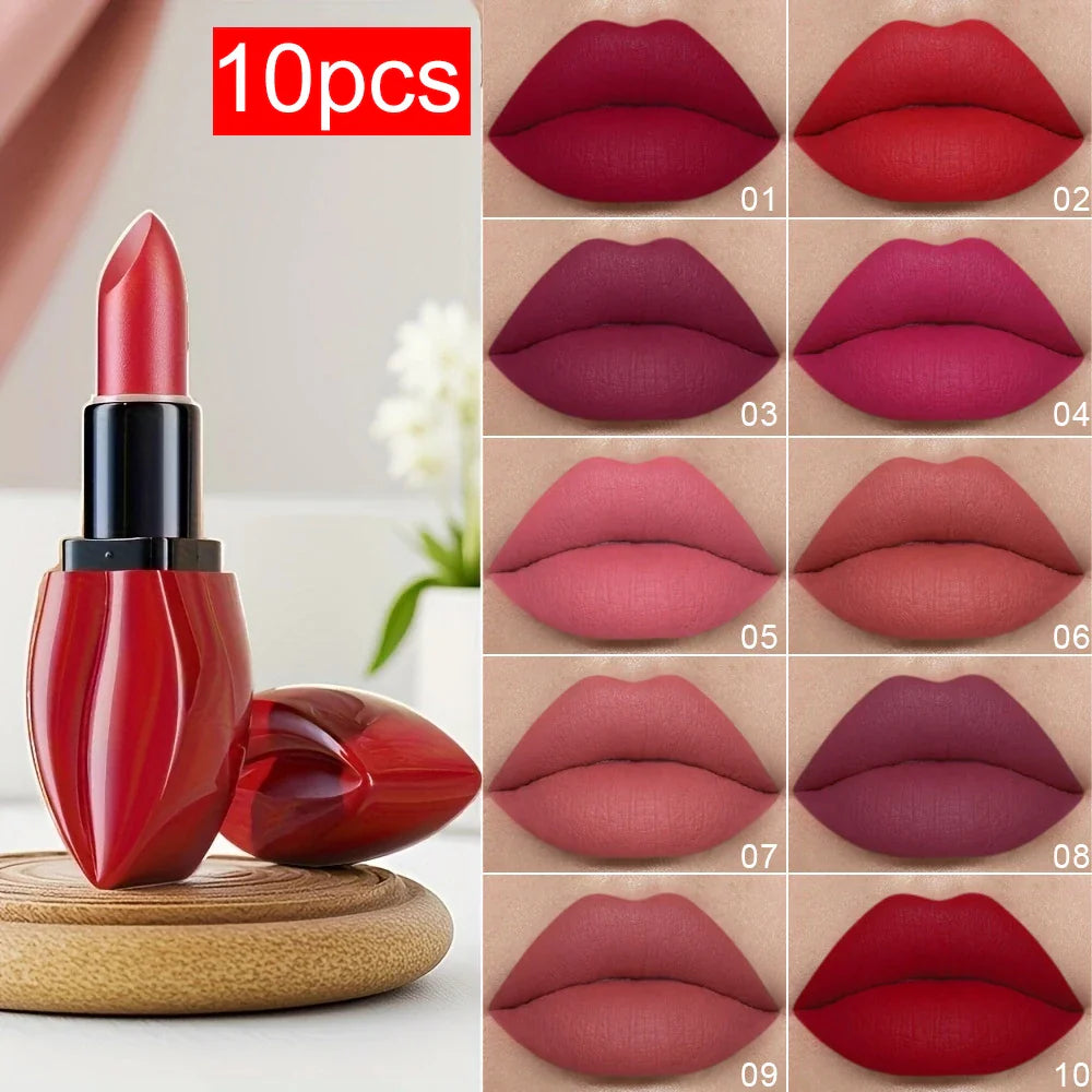 Cmaadu 10-Pc Matte Velvet Lipstick Set – Waterproof Long-Lasting